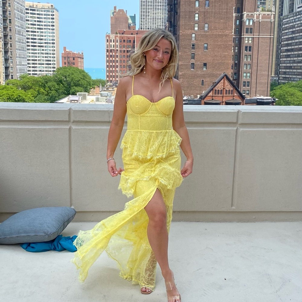 SUMMER WEDDING GUEST DRESS: REVOLVE Majorelle Zelda Fitz Gown in Lemon Yellow.
